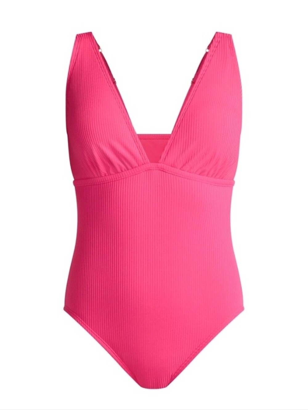 Time and Tru Women's Ribbed Plunge One Piece Swimsuit, Fuschia, L